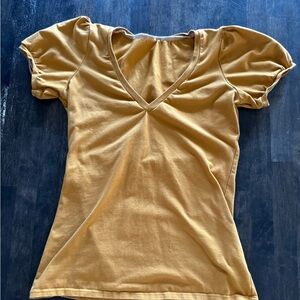 Handmade Mustard Yellow V-Neck Tee with Fancy Sleeves